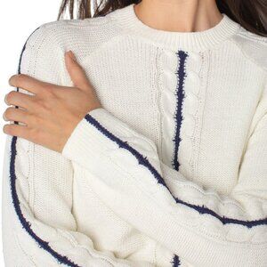 Liverpool White and Blue Contrast Raglan Crew Neck Sweater